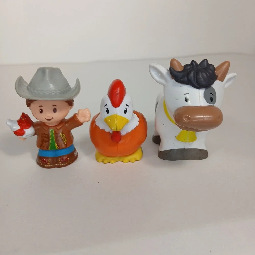 Fisher Price Little People Cow Chicken & Farmer - Farm Animal Lot Of 3